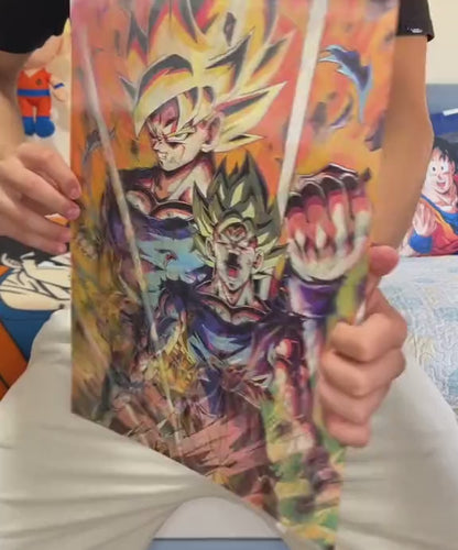 Póster Lenticular 3D · Vegeta, Goku y Gohan (3 escenas)